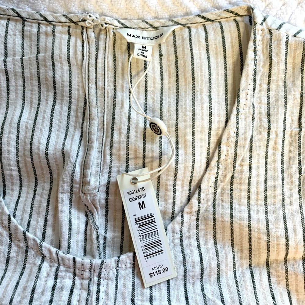 Max Studio Dresses | Max Studio, Medium, Linen Dress, Pockets |cream/black/tan - Picture 5 of 10